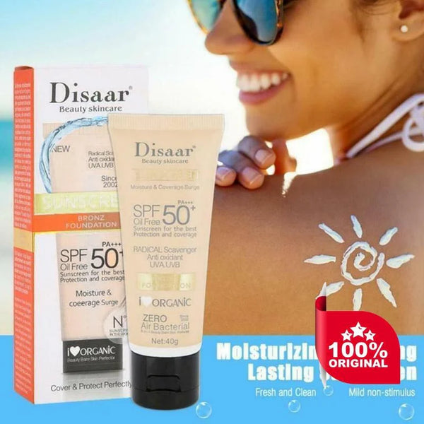 DISAAR SUNSCREEN BRONZ FOUNDATION SPF50+ PA+++ OIL FREE PROTECTION SUNBLOCK 40G - Divine Beauty